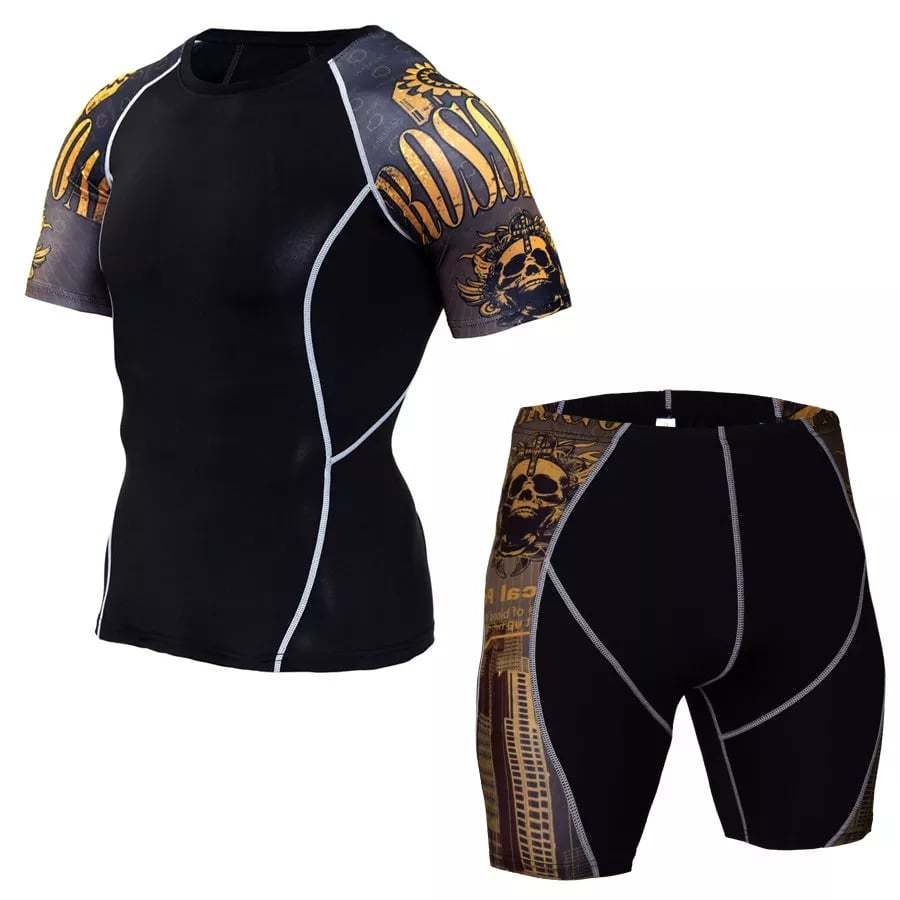 Gym and Boxing MMA Training Compression T Shirts Shorts
