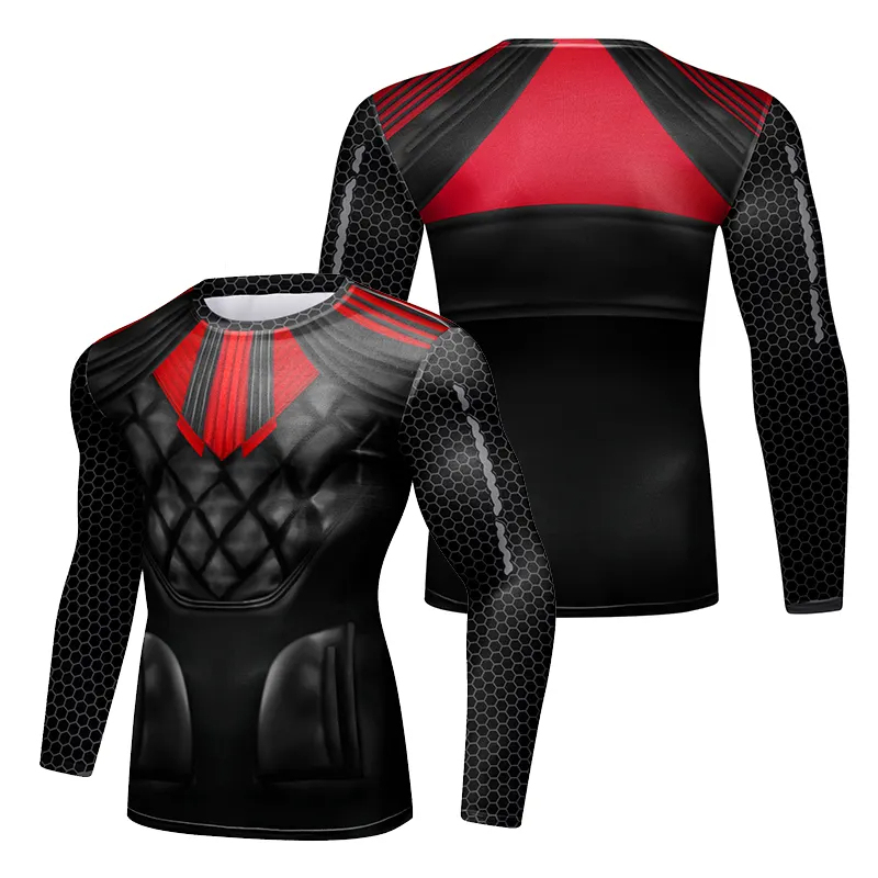 Wholesale Custom Logo Sublimation Printed Long Sleeve MMA Men's BJJ Rashguard Fitness Swim Shirts
