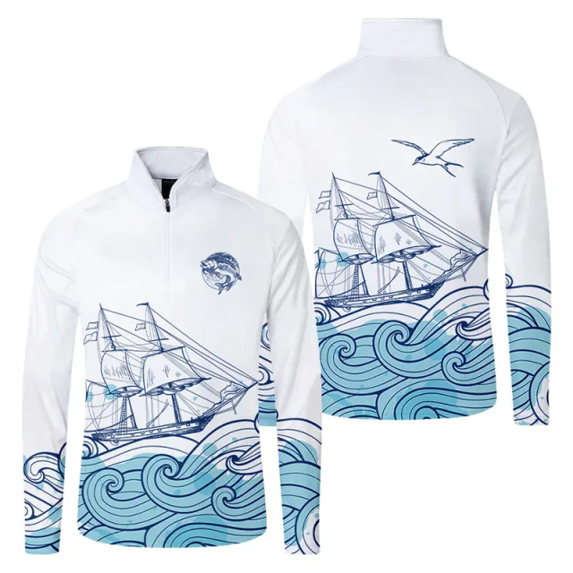 Men's Custom Breathable UPF Long-Sleeve Fishing Hoodie with Blank Fabric for UV Protection