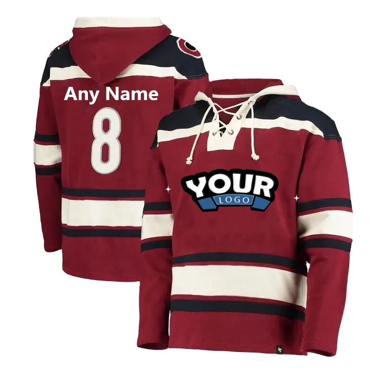 Custom Cheap Unique Hoodie Hockey Hoodie Tackle Twill Team Ice Hockey Hoodie With Hood Lace up Hockey Jersey
