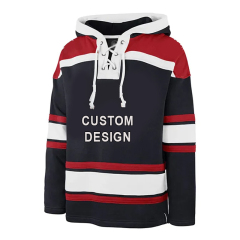 High Quality Tackle Twill Embroidery Hockey Hoodies Custom Made Winter Fleece Ice Hockey Hoodie with Laces Ice Hockey Hoodie