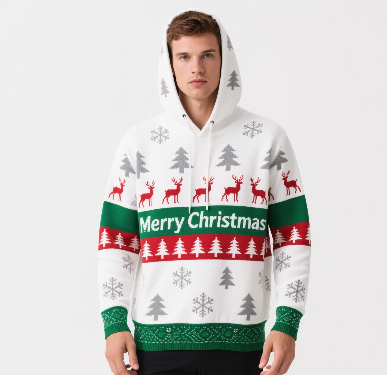 Mens Custom Digital Printing Hoodie Merry Christmas Festival Couple Wear Hoodie Sweaters