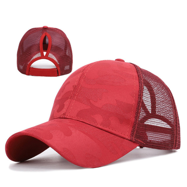 Wholesale High Hats Caps Women Camouflage Ponytail Hats Mesh Back Sport Ponytail ice Hockey hat