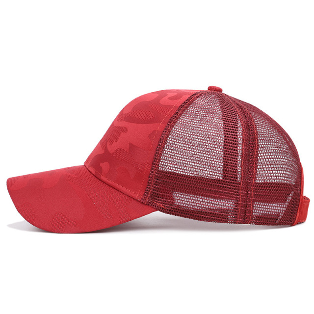 Wholesale High Hats Caps Women Camouflage Ponytail Hats Mesh Back Sport Ponytail ice Hockey hat