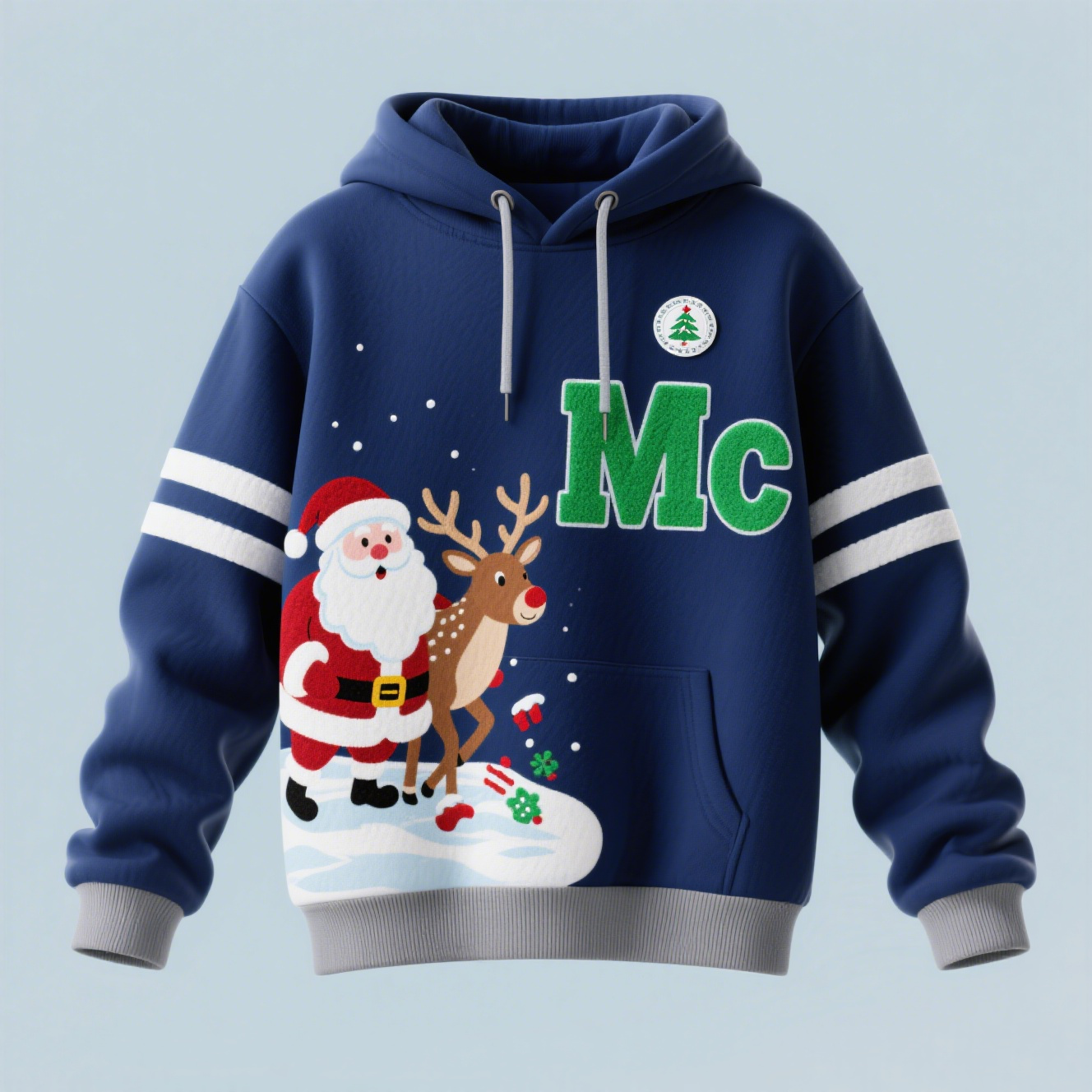 Unisex Custom Sublimation Printed Christmas Sweatshirt Kangaroo Pocket Snowflake Hoodie for Christmas