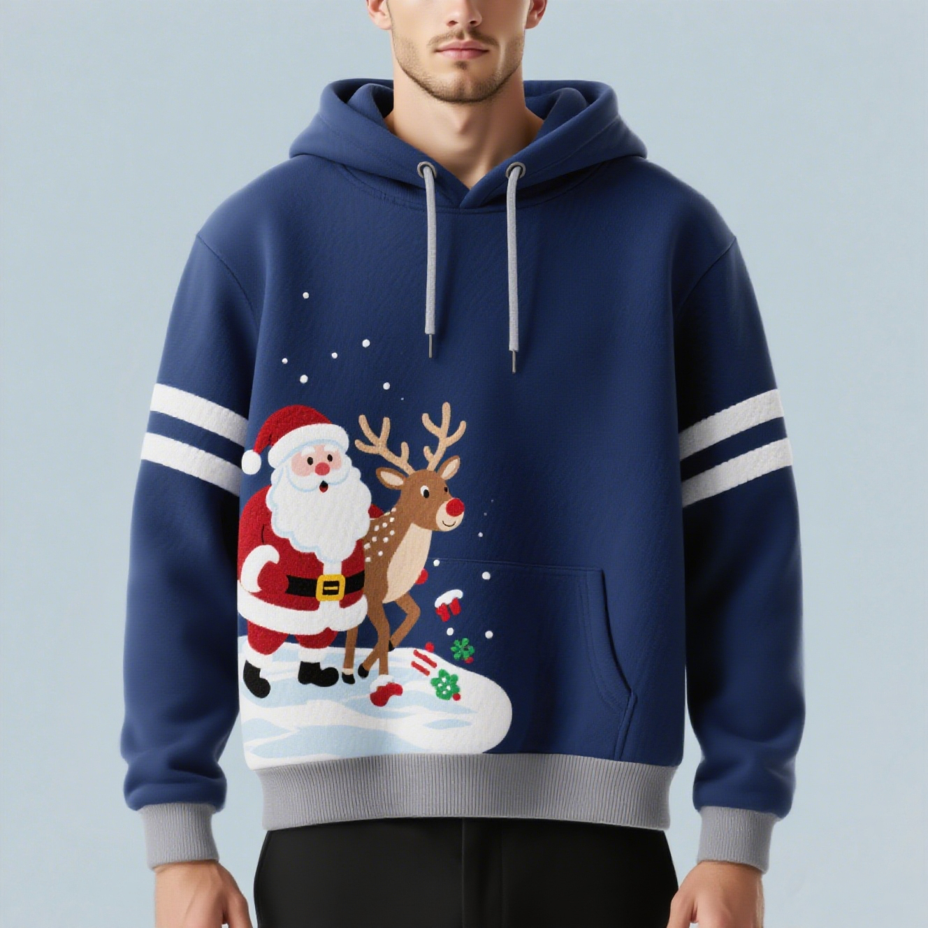 Unisex Custom Sublimation Printed Christmas Sweatshirt Kangaroo Pocket Snowflake Hoodie for Christmas