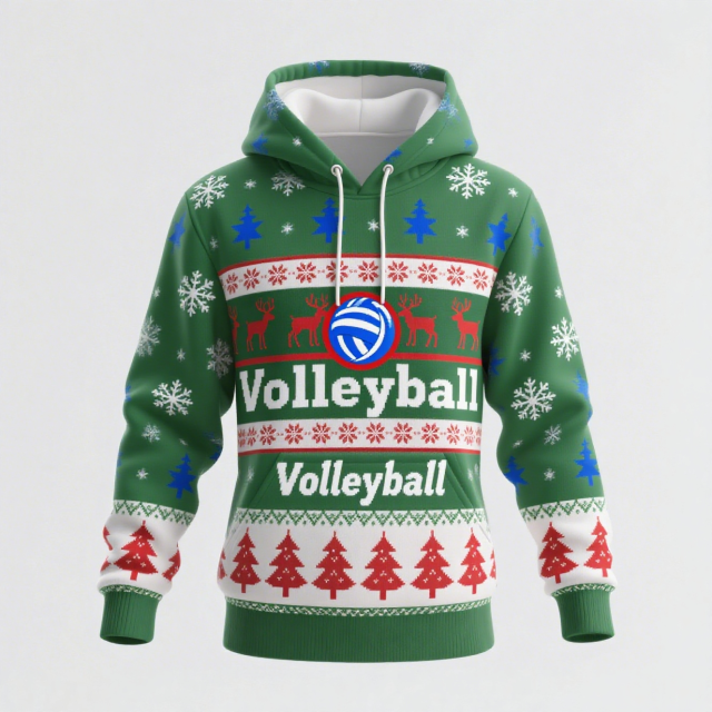 Custom Red Kelly Green Christmas Reindeers Sports Pullover Sweatshirt Christmas Design Hoodie