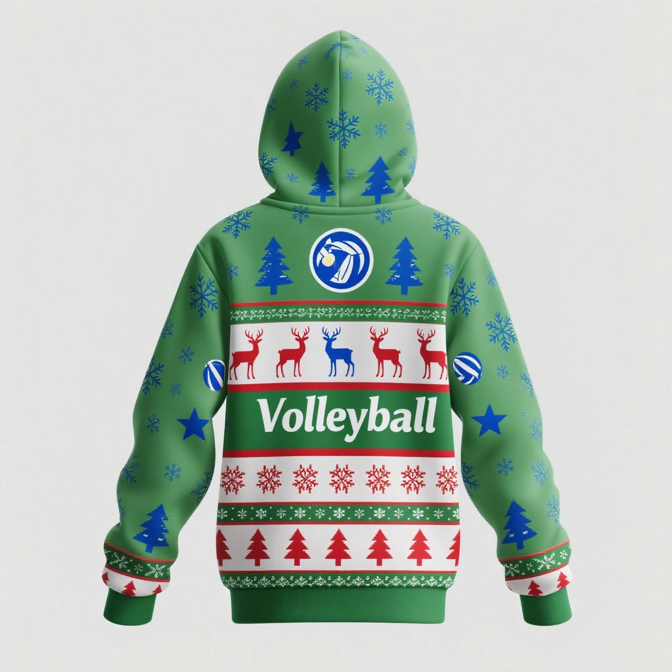 Custom Red Kelly Green Christmas Reindeers Sports Pullover Sweatshirt Christmas Design Hoodie