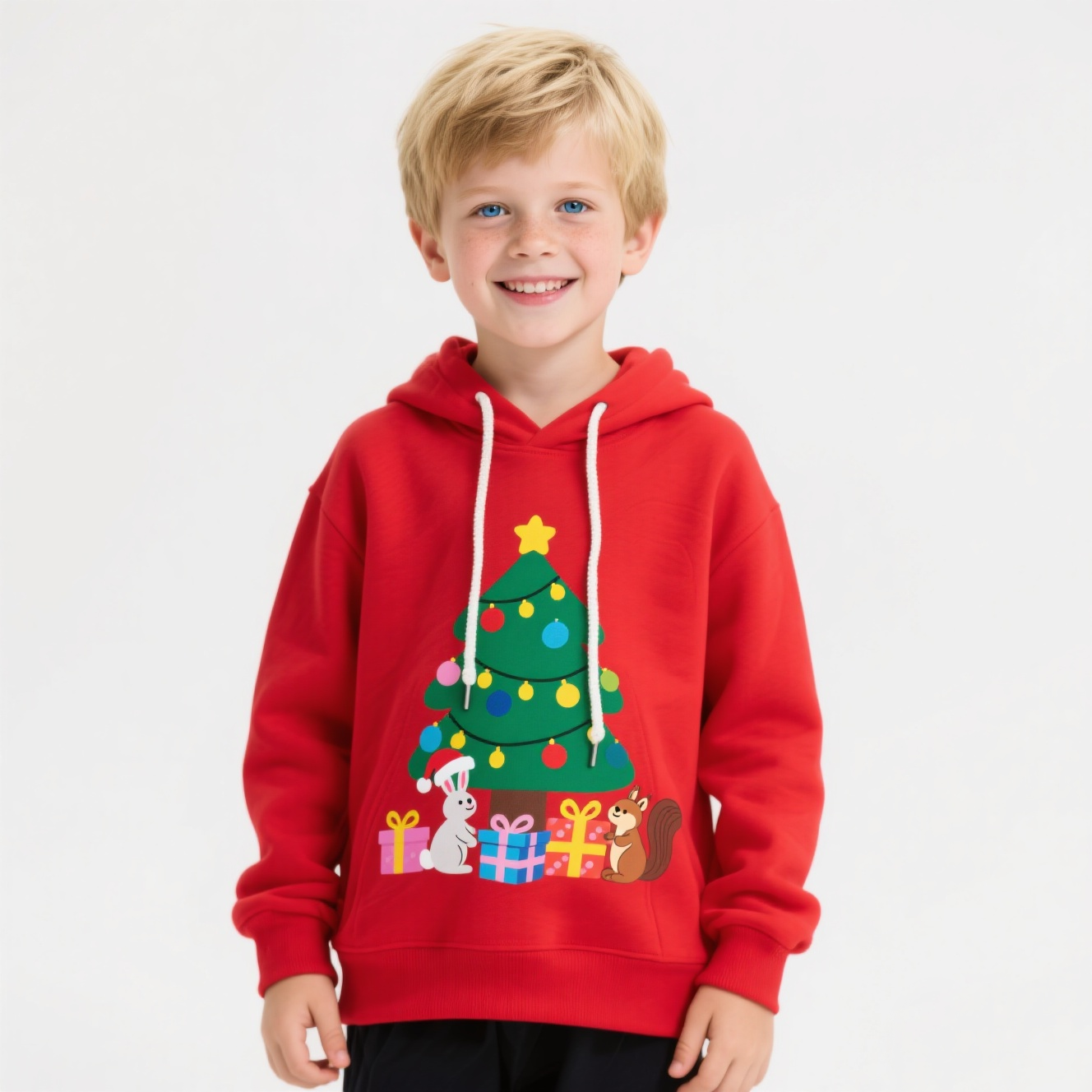 Sublimated Printing Youth Christmas Print Kangaroo Pocket Long Sleeves Hoodies Sweatshirts