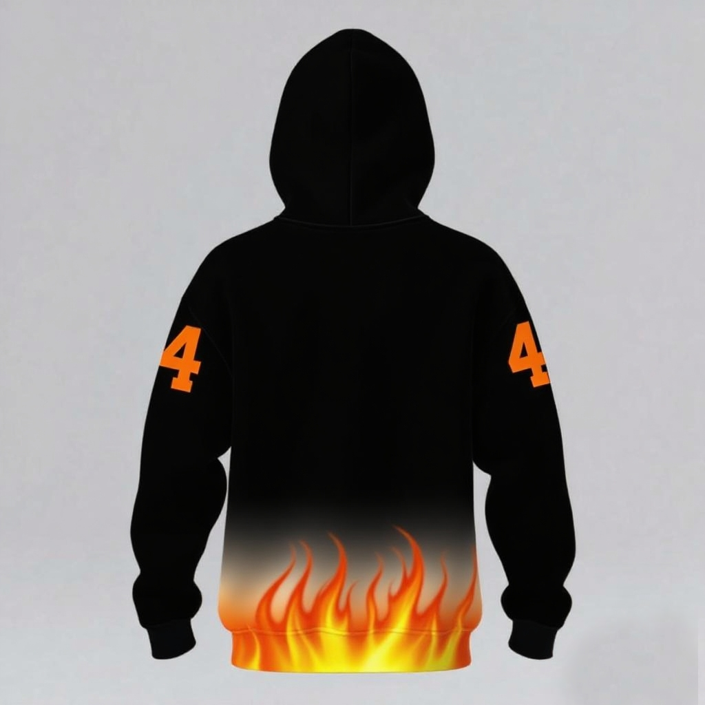 Factory Customized O Neck Sweatshirt Men Loose Pullover with Pockets Solid Flowing Flame Pattern Hoodies Men's Long Sleeve