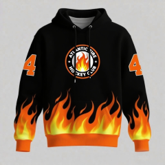 Factory Customized O Neck Sweatshirt Men Loose Pullover with Pockets Solid Flowing Flame Pattern Hoodies Men's Long Sleeve