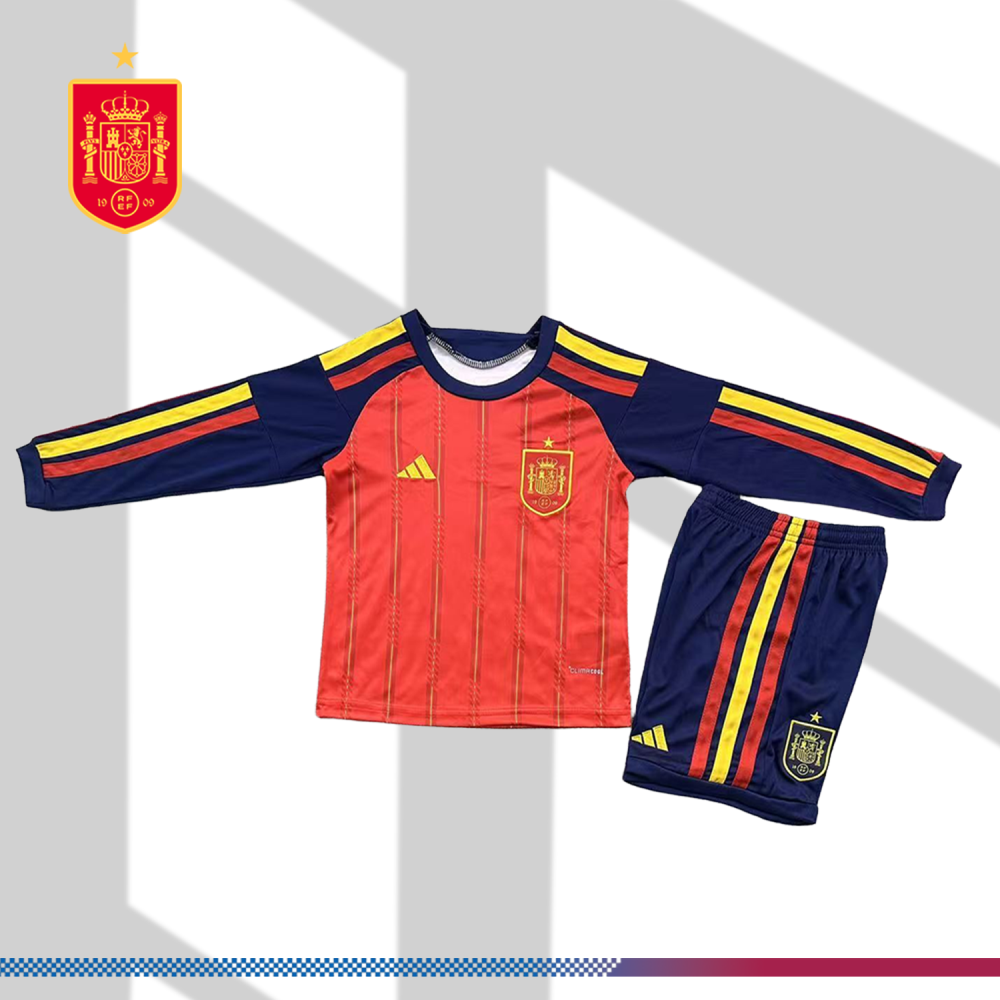 2026 Spain Home long sleeves Football Shirt (Kids Kit)