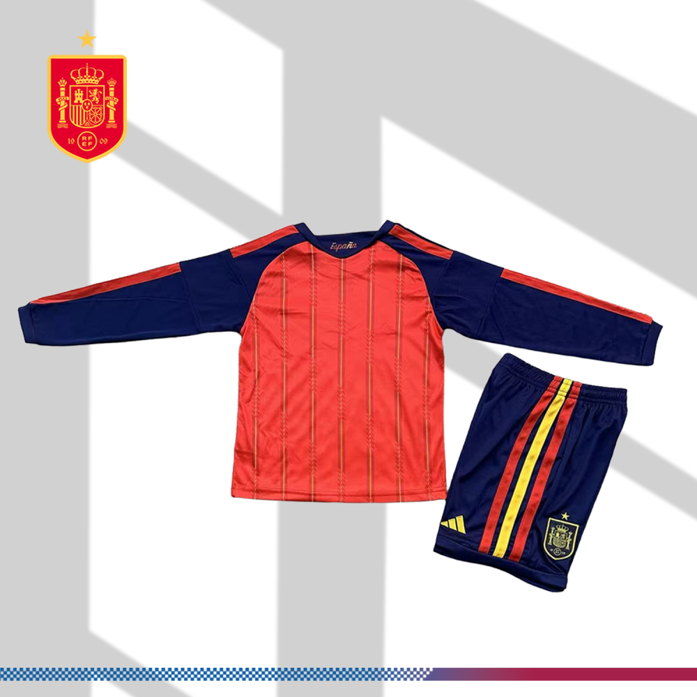 2026 Spain Home long sleeves Football Shirt (Kids Kit)