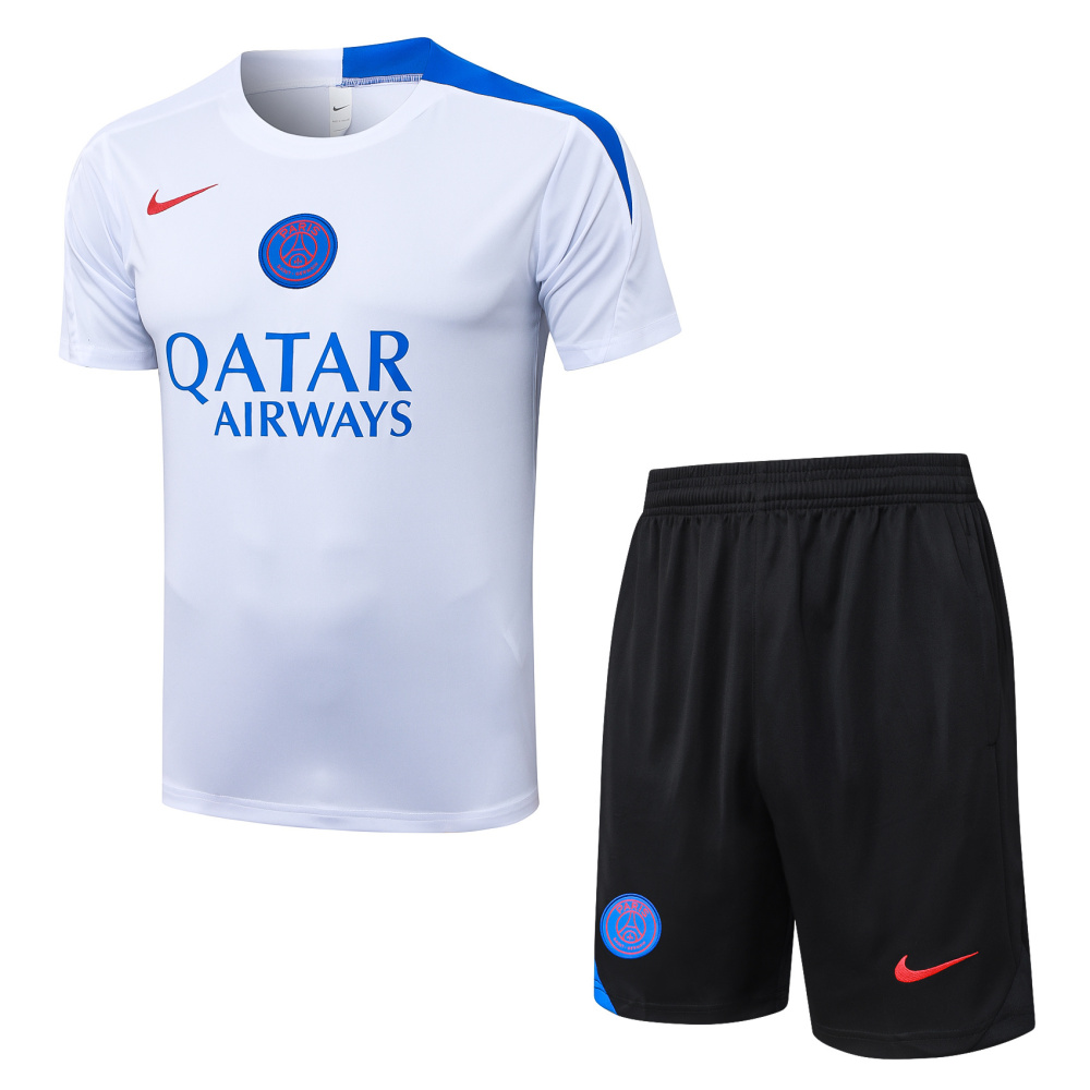 2025/2026 Paris Saint-Germain White (Blue on Shoulders) Short-Sleeve Training Kit