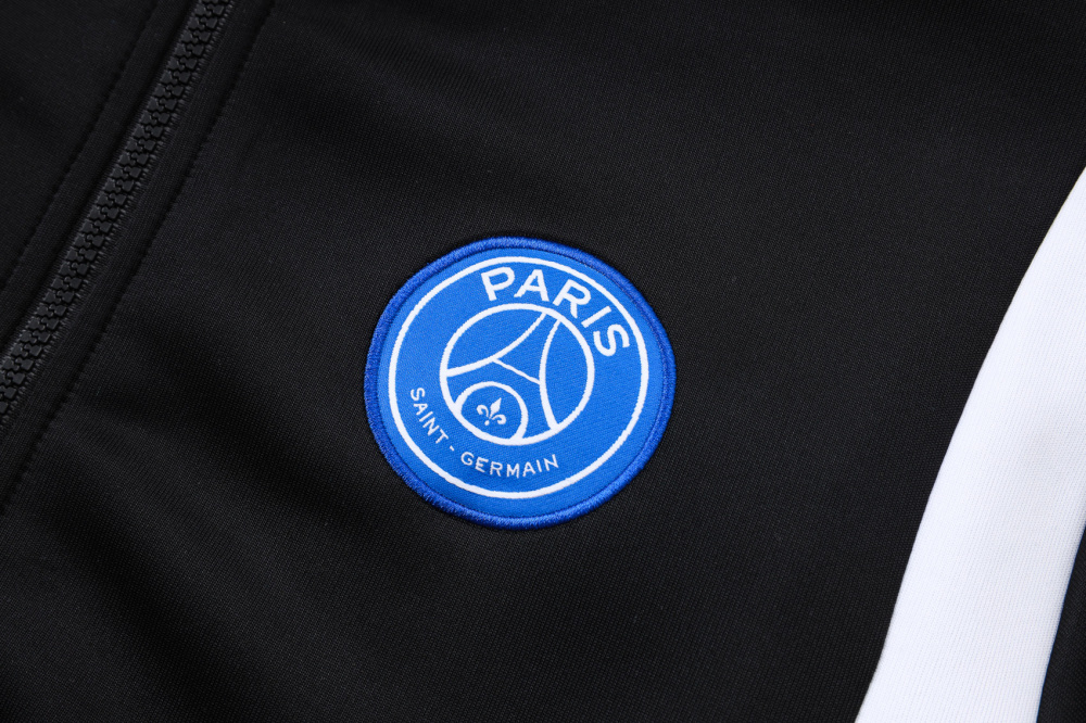 2025/2026 Paris Saint-Germain Black and White Long-Sleeved Training Suit Kit with Long Zipper and Hood