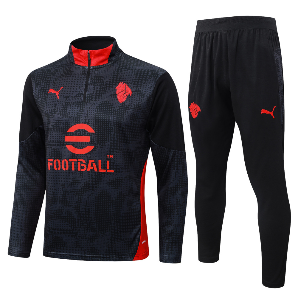 2025/2026 AC Milan Black inkjet Long-Sleeved Half-Zip Training Kit