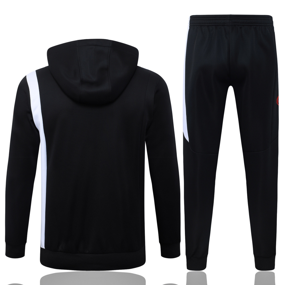 2025/2026 Paris Saint-Germain Black and White Long-Sleeved Training Suit Kit with Long Zipper and Hood