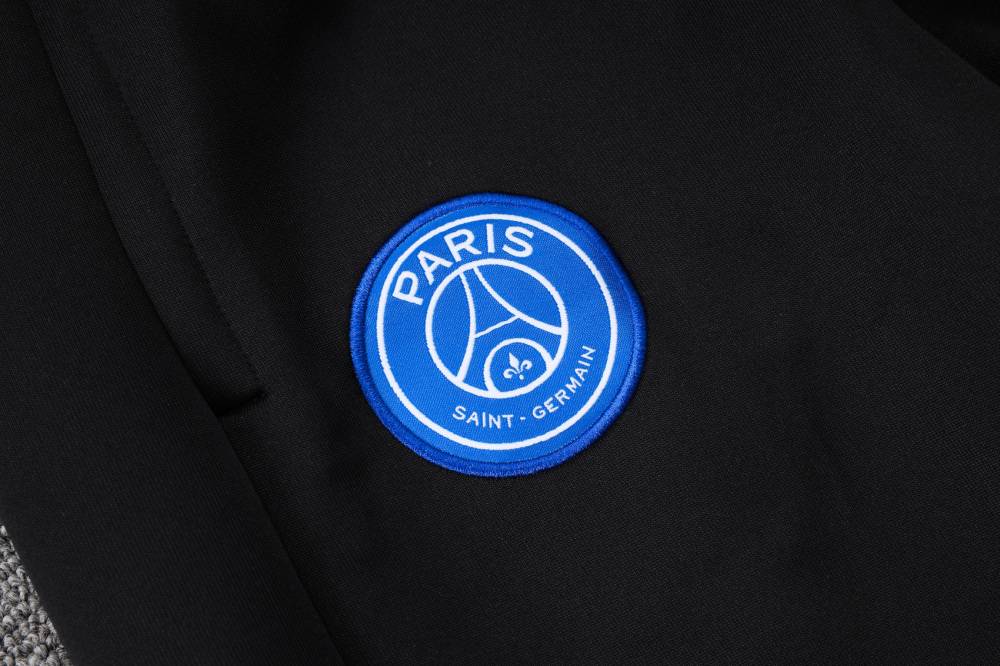 2025/2026 Paris Saint-Germain Black and White Long-Sleeved Training Suit Kit with Long Zipper and Hood