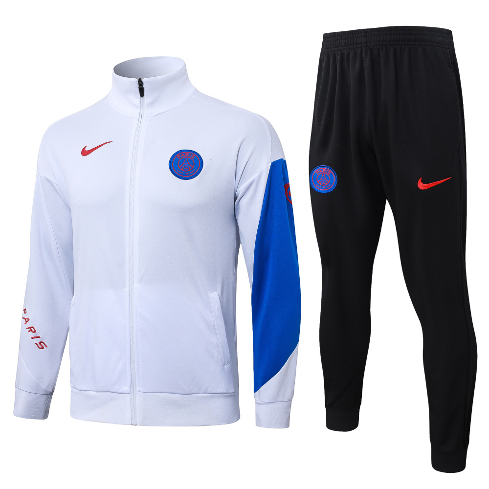 2025/2026 Paris Saint-Germain White Long-Zip Long-Sleeve Training Suit Kit
