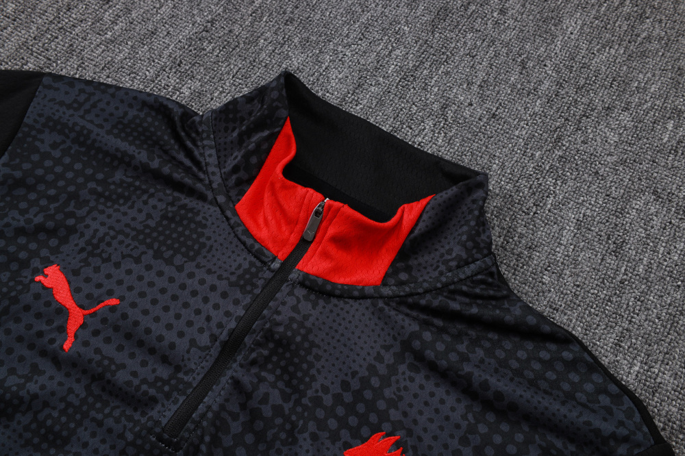 2025/2026 AC Milan Black inkjet Long-Sleeved Half-Zip Training Kit