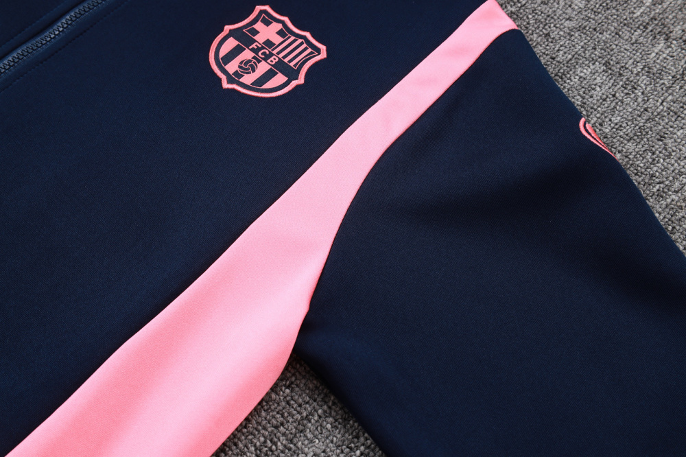 2025/2026 Barcelona Dark Blue and Pink Long-Sleeved Full-Zip Hooded Training Kit