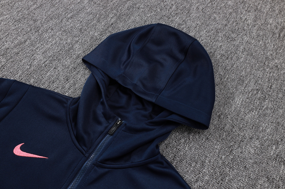 2025/2026 Barcelona Dark Blue and Pink Long-Sleeved Full-Zip Hooded Training Kit