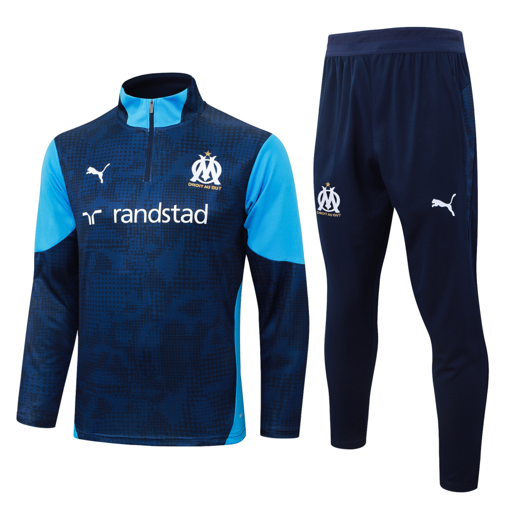 2025/2026 Marseille Navy Blue Long-Sleeve Half-Zip Training Suit Kit