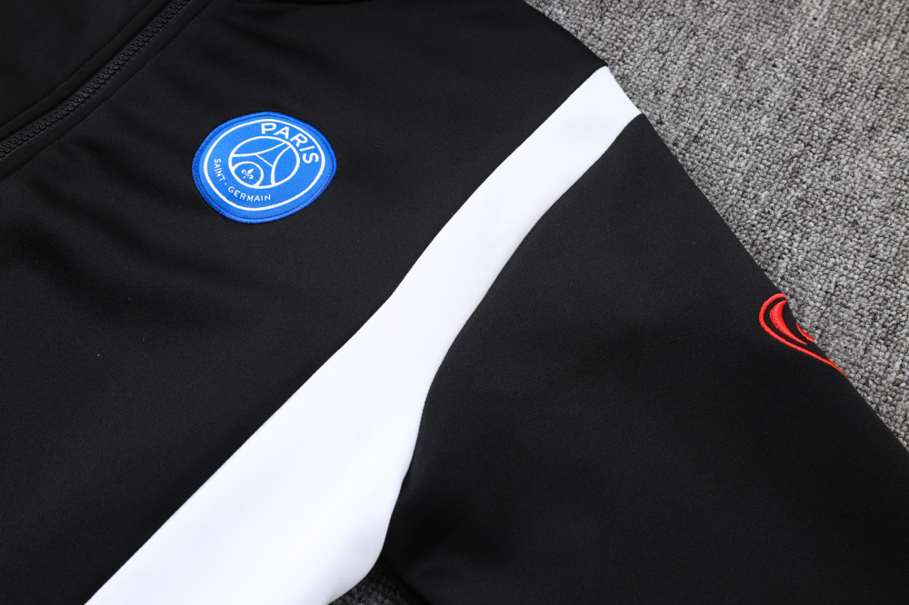 2025/2026 Paris Saint-Germain Black and White Long-Sleeved Training Suit Kit with Long Zipper and Hood