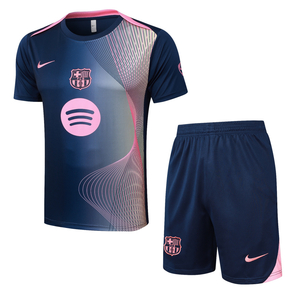 2025/2026 Barcelona Royal Blue + Curved Inkjet Short-Sleeved Training Kit