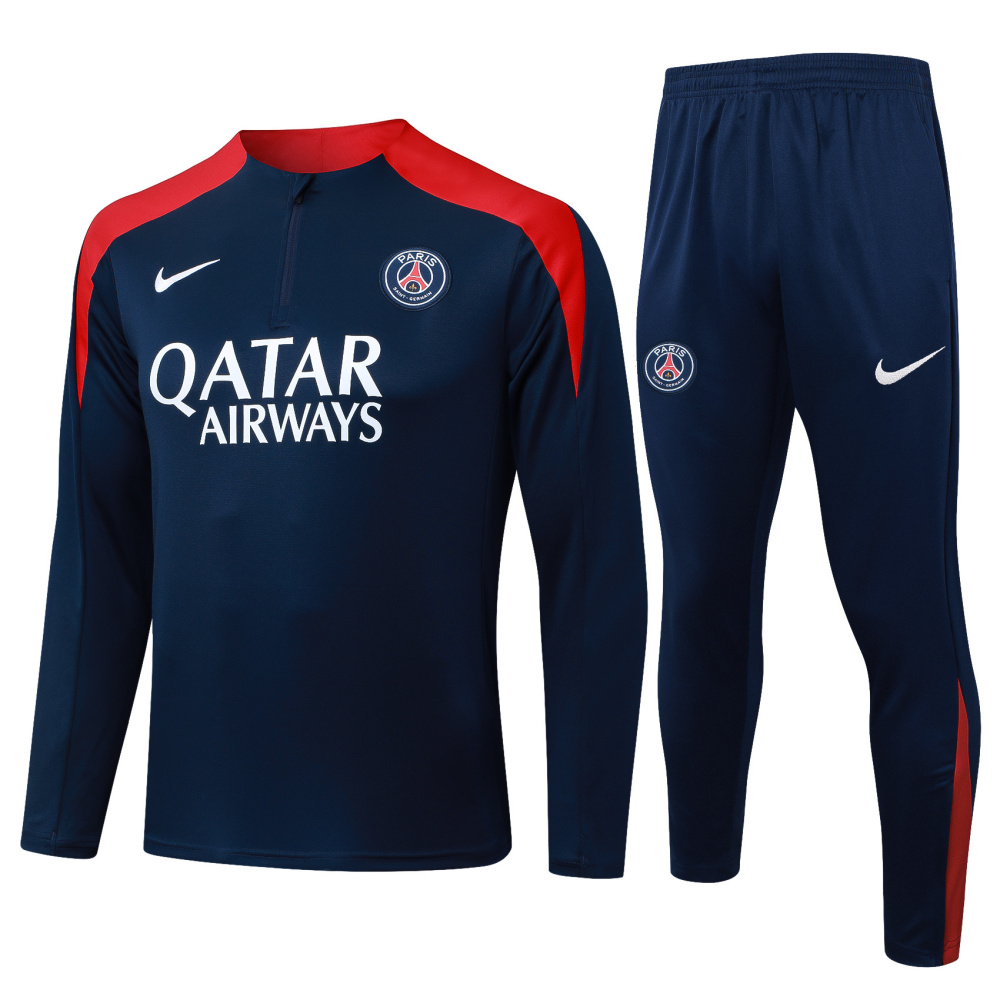 2025/2026 Paris Saint-Germain Blue (Red on Shoulders) Half-Zip Long-Sleeve Training Suit Kit