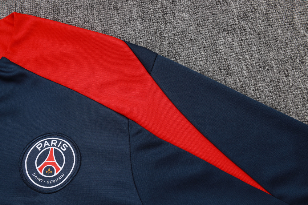 2025/2026 Paris Saint-Germain Blue (Red on Shoulders) Half-Zip Long-Sleeve Training Suit Kit
