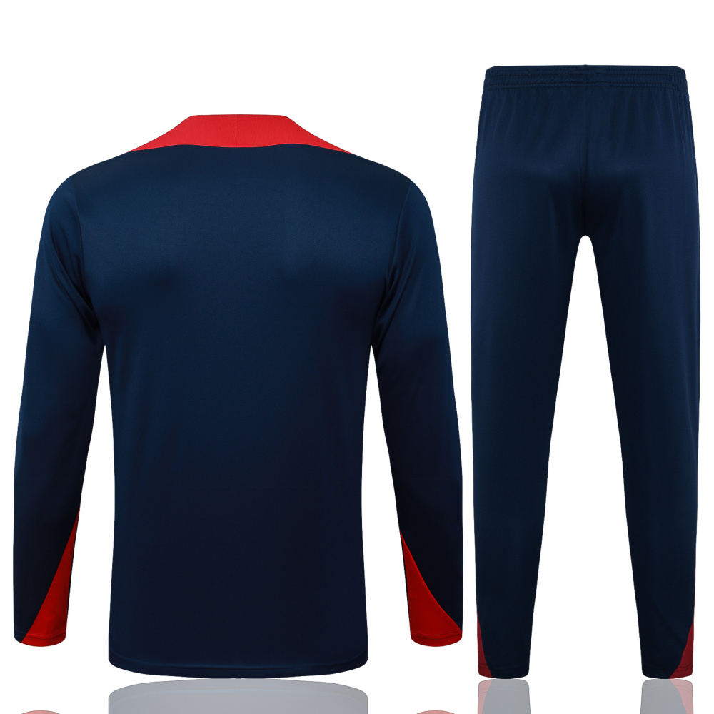 2025/2026 Paris Saint-Germain Blue (Red on Shoulders) Half-Zip Long-Sleeve Training Suit Kit