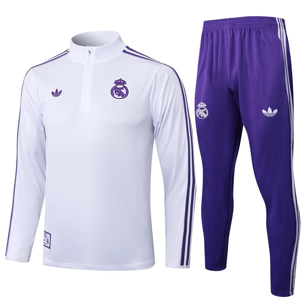 2025/2026 Real Madrid White and Purple Retro Half-Zip Long-Sleeve Training Kit