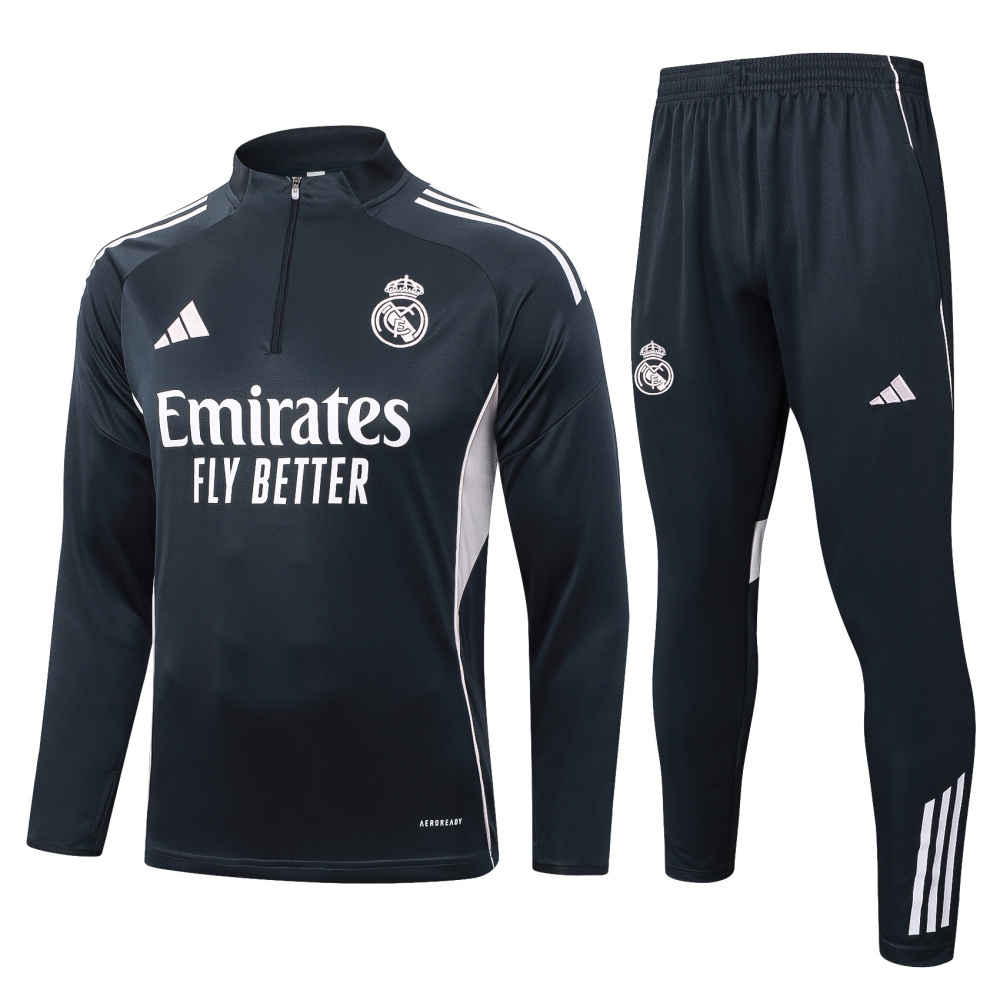 2025/2026 Real Madrid Dark Grey Half-Zip Long-Sleeve Training Kit