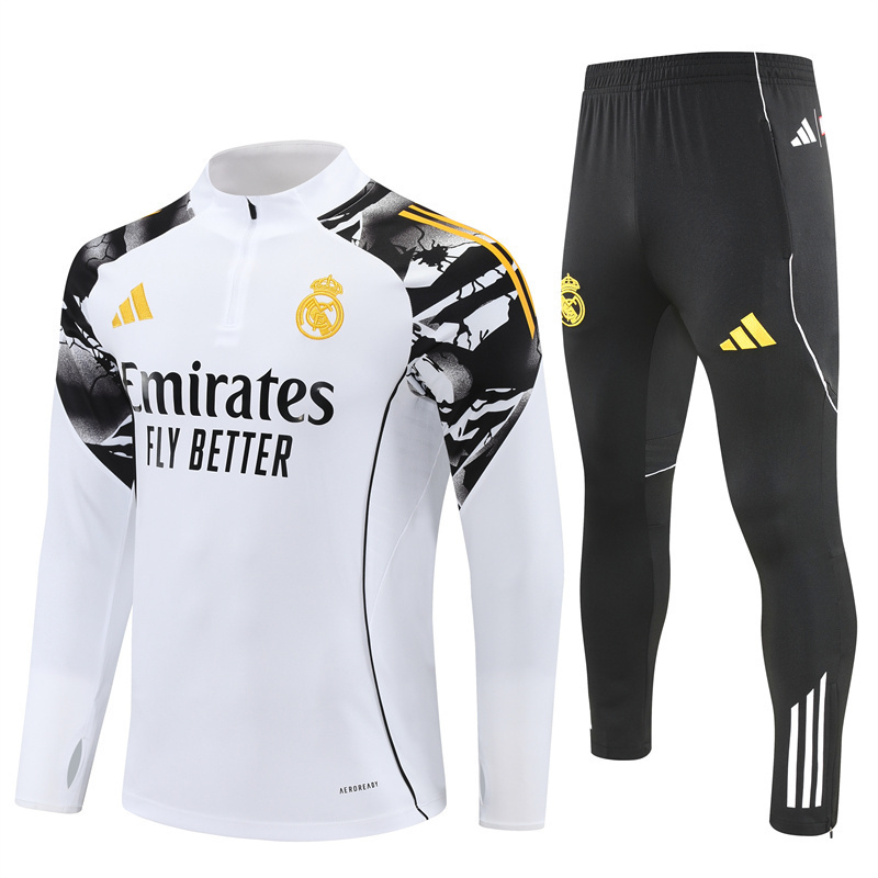 2025/2026 Real Madrid White Camouflage Half-Zip Long-Sleeve Training Kit