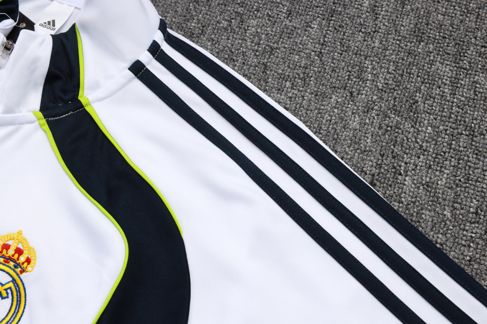 2025/2026 Real Madrid White Retro Half-Zip Long-Sleeve Training Kit