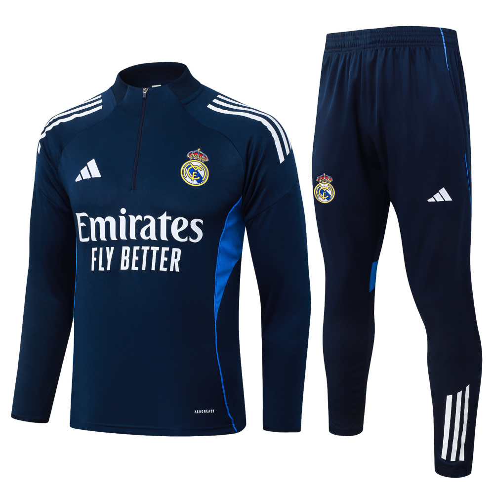 2025/2026 Real Madrid Royal Blue Half-Zip Long-Sleeve Training Kit