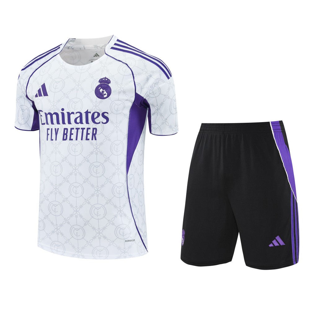 2025/2026 Real Madrid White and Purple Short-Sleeve Training Kit