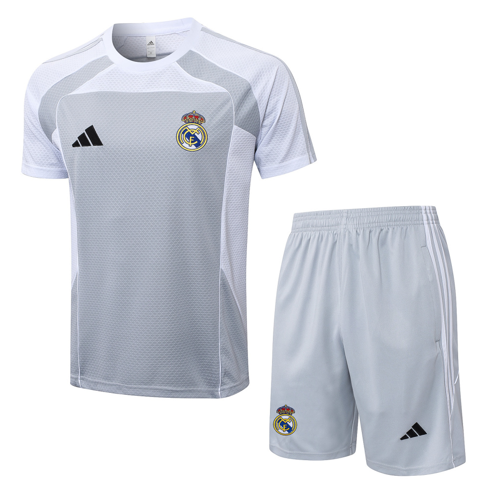 2025/2026 Real Madrid Grey and White Short-Sleeve Training Kit