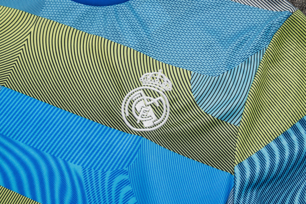 2025/2026 Real Madrid Blue and Green Striped Short-Sleeve Training Kit