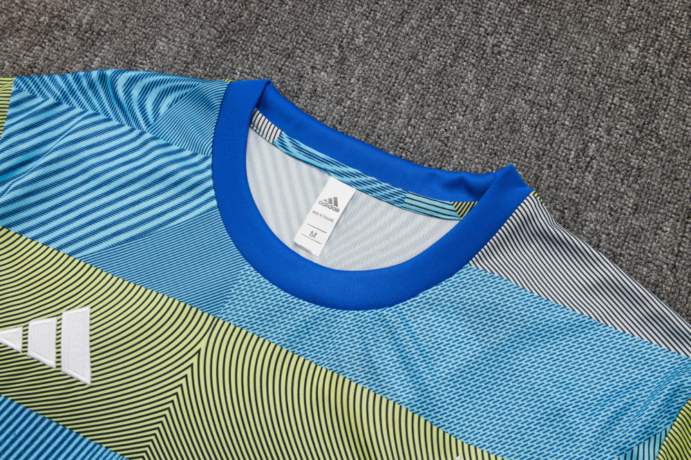 2025/2026 Real Madrid Blue and Green Striped Short-Sleeve Training Kit