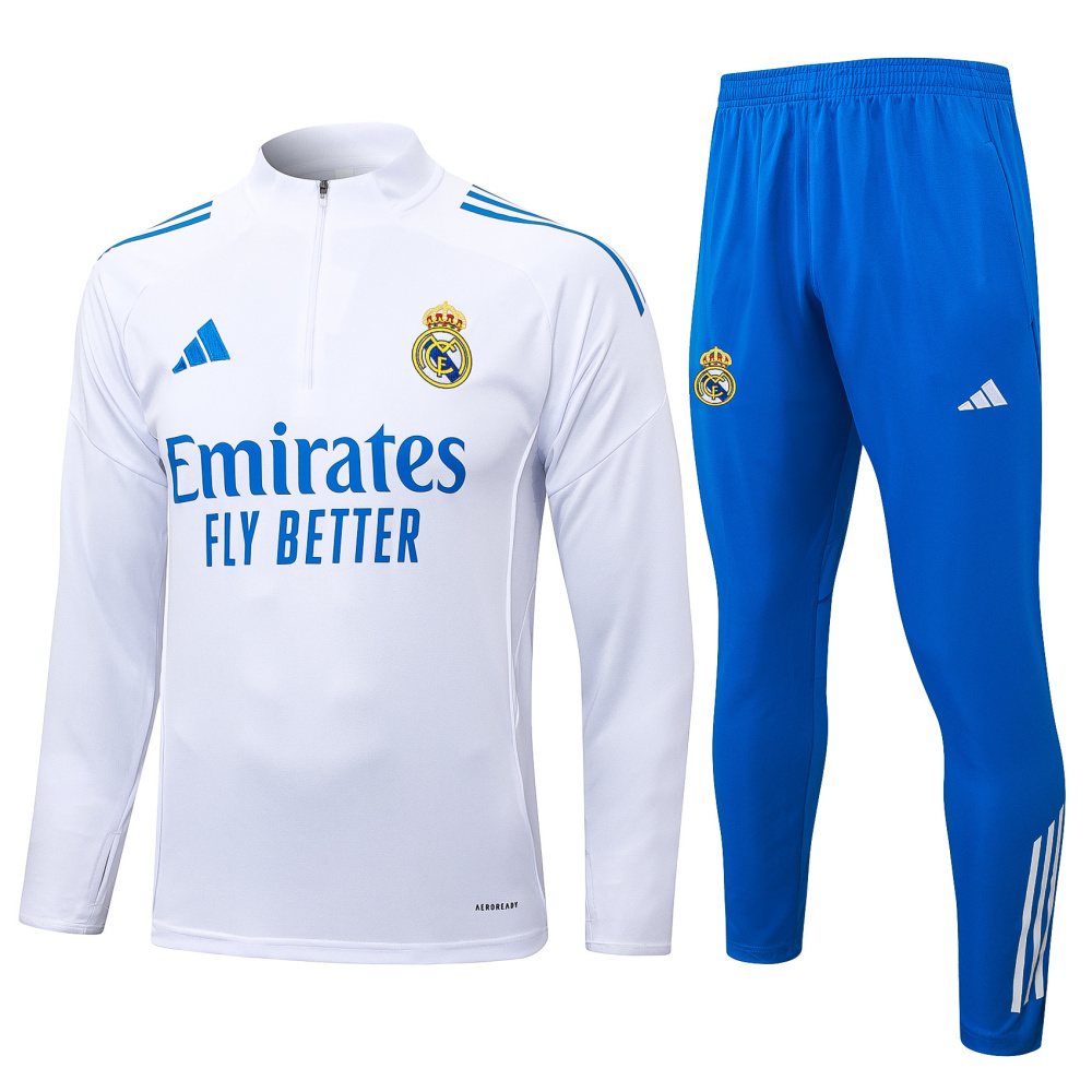 2025/2026 Real Madrid Blue and White Half-Zip Changxou Training Kit