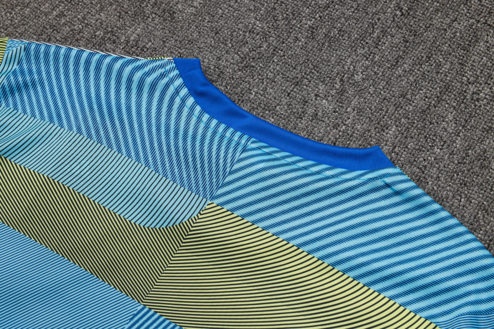 2025/2026 Real Madrid Blue and Green Striped Short-Sleeve Training Kit