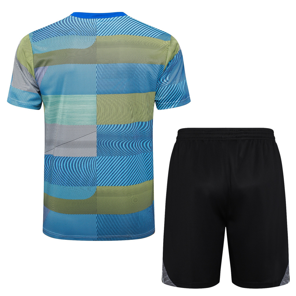 2025/2026 Real Madrid Blue and Green Striped Short-Sleeve Training Kit