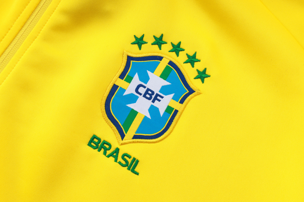 2025 Brazil Yellow Long-Zip Long-Sleeve Training Suit Kit