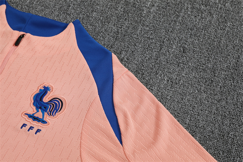 2025 French Light Pink Half-Zip Long-Sleeve Training Suit Set