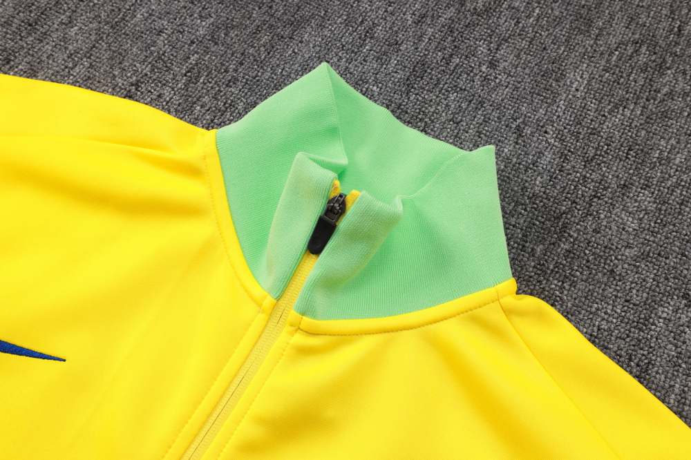 2025 Brazil Yellow Long-Zip Long-Sleeve Training Suit Kit
