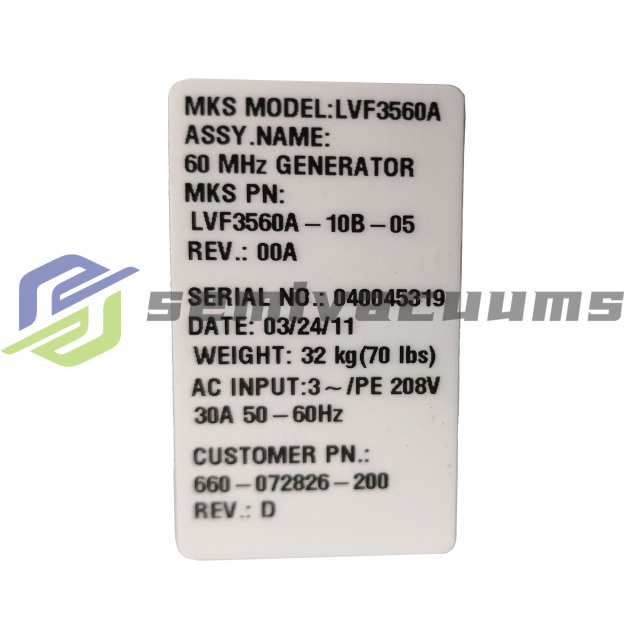 MKS RF GENERATOR LVF3560 LVF3560A-10B-05 PN:660-072826-200 Used
