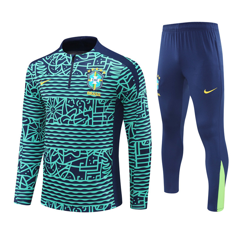 Brazil 24/25 adult long sleeved half zip training suit with top and pants