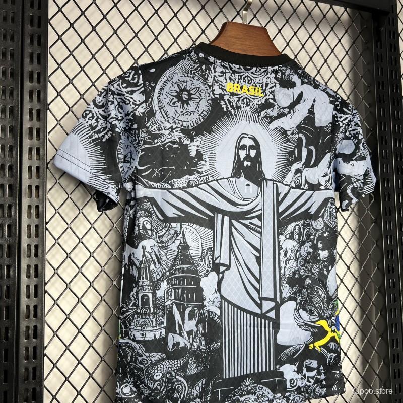 Brazil 2024 Kids Christ The Redeemer Grey Special Jersey-Short sleeves+bottoms